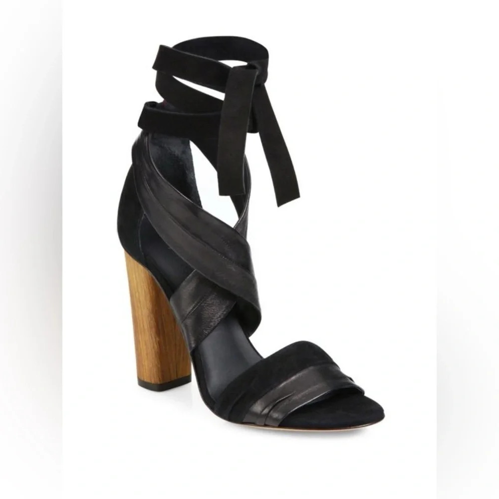 Vince Beatrice Leather & Suede Wraparound Block Heel Sandals